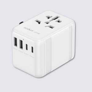 ocdun Universal Travel Adapter 70W GaN III | Worldwide Power Adapter with UK/US/EU/AU Plugs, 2 USB-C PD 70W, USB-A 60W, AC Socket