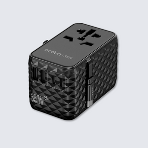 ocdun Universal Travel Adapter 70W GaN III | Worldwide Power Adapter with UK/US/EU/AU Plugs, 2 USB-C PD 70W, USB-A 60W, AC Socket