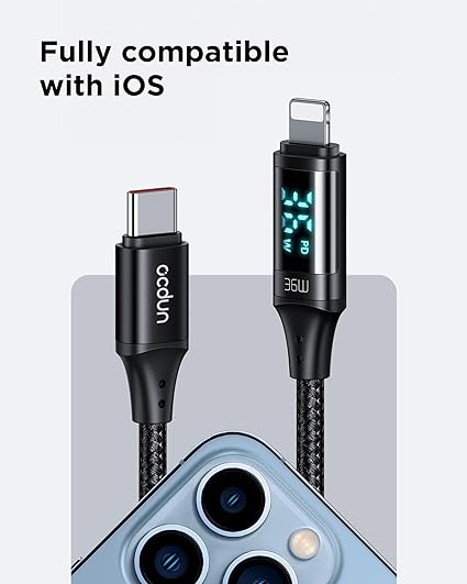 USB C to Lightning Cable with digital power display