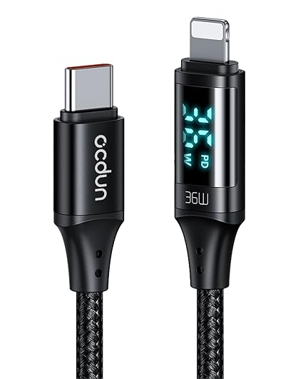 USB C to Lightning Cable with digital power display