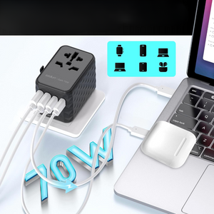 ocdun Universal Travel Adapter 70W GaN III | Worldwide Power Adapter with UK/US/EU/AU Plugs, 2 USB-C PD 70W, USB-A 60W, AC Socket