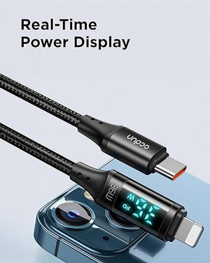 USB C to Lightning Cable with digital power display